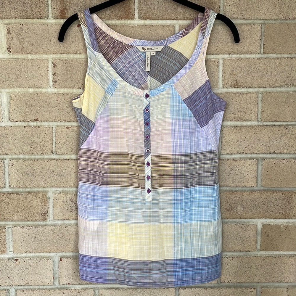 Multicolor Plaid Semi-Sheer Button-Down Tank Top